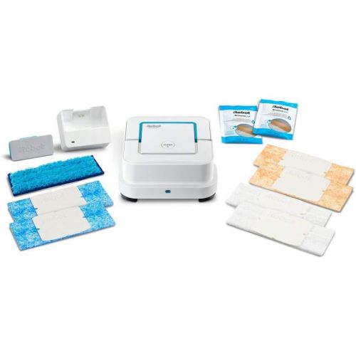  [아마존베스트]iRobot Braava Jet 250 Precision Spray Wipe Robot 3 in 1: Dry, Wet and Wet Cleaning, Ideal for Bathroom and Kitchen, Cleaning Solution, Disposable Cloths and Washable Cloths