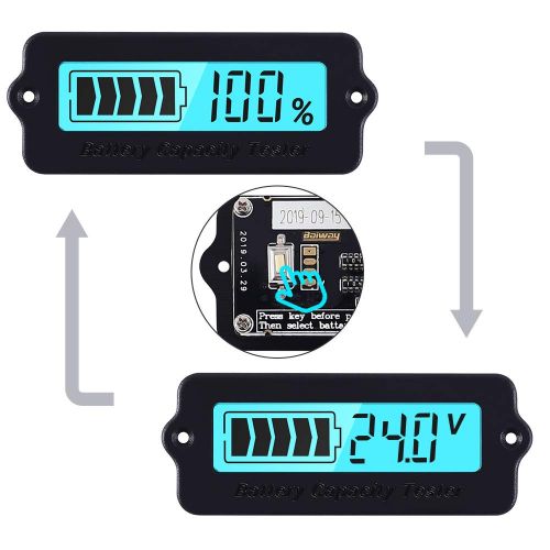  [아마존베스트]IS Battery Monitor, DC12V 24V 36V 48V 60V Lead-acid Battery Capacity Tester Percentage Level Voltage Monitor Tester