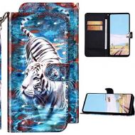 [아마존베스트]ISAKEN Compatible with Samsung Galaxy S20 FE 5G Leather Wallet Protective Flip Case 3D Shiny Bling Colourful Painted Pattern PU Leather Flip Case Wallet Mobile Phone Case Tiger