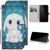 [아마존베스트]ISAKEN Compatible with Huawei Y6 2019 leather wallet protective flip case, 3D glitter, shiny, colourful painted pattern, PU leather flip case, mobile phone case for Huawei Y6 2019, rabbit