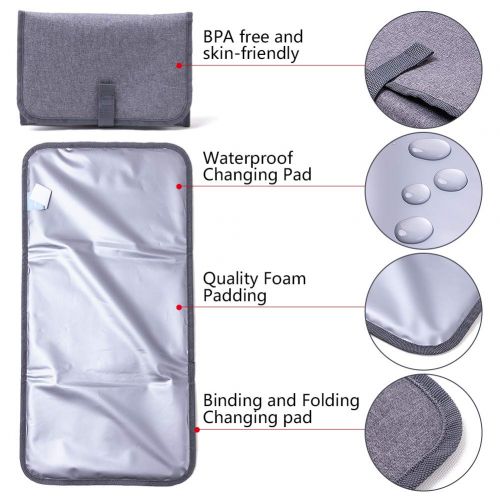  ISAMANNER Changing Pad - Portable Changing Pad,Lightweight Travel Station Kit for Baby Diapering,Diaper Changing Pad,Diaper Clutch,Diaper Pouch,Diaper Mat,Travel Changing Mat (Grey