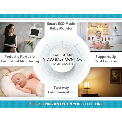  ISEE Video Baby Monitor Cameras - 3.5 Large LCD Screen with Night Vision Camera, Infant Long Rang Baby Monitors with Camera Audio, Temperature and Lullabies.