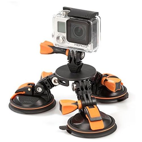  iSHOXS RockSet, Dreifach-Suction-Cup System passend fuer GoPro, superstarker Halt auf Allen glatten Oberflachen fuer Autos, Surfboards etc, mit iSHOXS SafeSling Sicherung