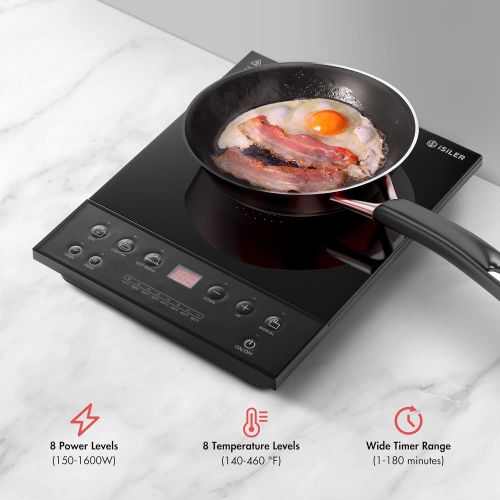  ISiLER Electric Induction Cooktop, iSiLER 1800W Sensor Touch Portable Induction Cooker Cooktop with Kids Safety Lock, Rotary Knob Countertop Burner Suitable for Cast Iron, Stainless Steel