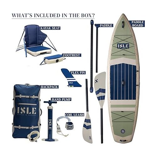  ISLE Switch Inflatable Hybrid Kayak-Stand Up Paddle Board | 2in1- Kayak & Paddle Board Bundle, Incl. Kayak Seat, Paddle, Hand Pump, Travel Bag, 11.6 x 35.5 x 6 in - max. 425 lbs