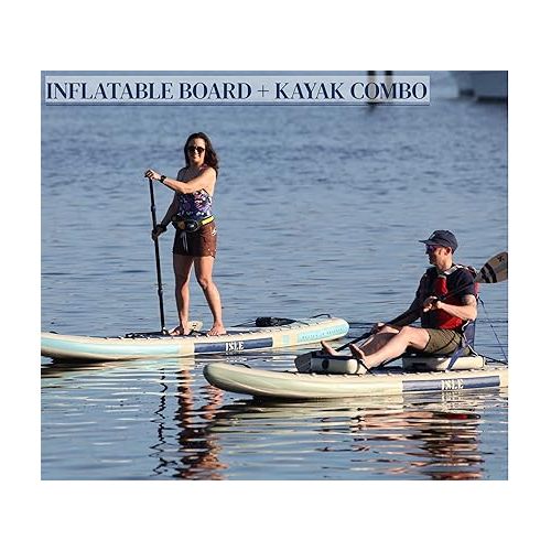  ISLE Switch Inflatable Hybrid Kayak-Stand Up Paddle Board | 2in1- Kayak & Paddle Board Bundle, Incl. Kayak Seat, Paddle, Hand Pump, Travel Bag, 11.6 x 35.5 x 6 in - max. 425 lbs