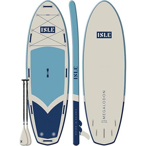  ISLE Megalodon Inflatable Stand Up Paddle Board & iSUP Bundle Accessory Pack - Up to 1,050 lbs Capacity ? Durable, Lightweight, Stable ? 12' L x 45
