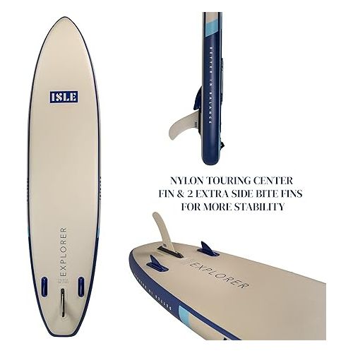 ISLE Explorer 2.0 Inflatable Stand Up Paddle Board & iSUP Bundle Accessory Pack, Adventure & Touring Board, Durable, Lightweight with Stable Wide Stance, 300 Pound Capacity, 11.6