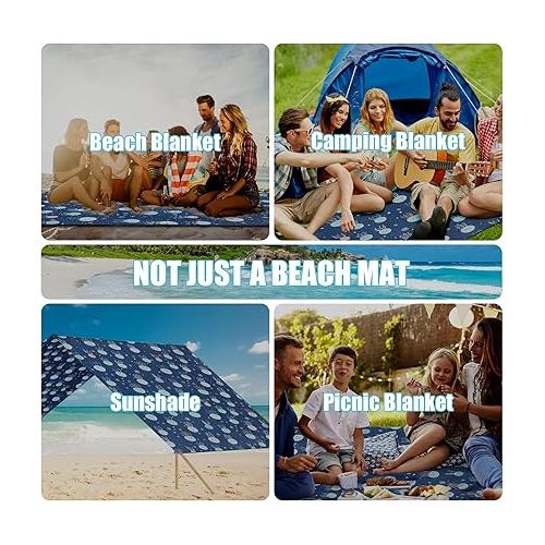 ISOPHO Beach Blanket Sand Proof, Pongee Picnic blankets, Extra Large Beach Mat Quick Drying, Lightweight & Durable, Esentials for Outdoors, Travel, Beach Picnic, 79 x 87 Inches, Jellyfish Print