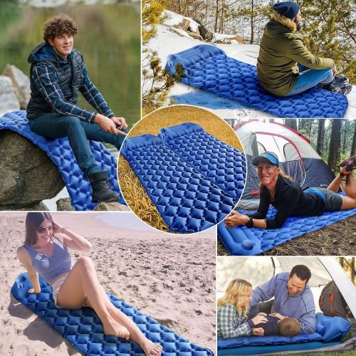  ISOPHO Camping Sleeping Pad with Built-in Pump,Inflatable Backpacking Pad with Pillow, Ultralight Durable Camping Mattress,Hiking Air Mat,Camp Sleep Pad for Hiking Traveling & Outd