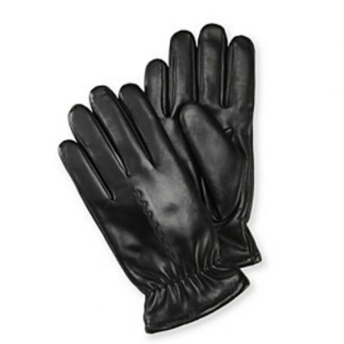  ISOTONER Isotoner Mens Black Leather Gloves Gathered Wrist & Faux Fur Sherpasoft Lining L