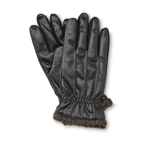  ISOTONER Isotoner Smart Touch Mens Black Faux Leather Thermaflex Text Gloves Smartouch