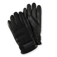 ISOTONER Isotoner Mens Belted Black Leather & Wool Gloves Thinsulate Lined