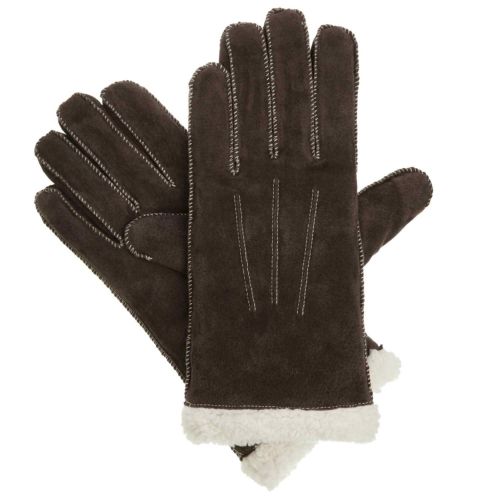  ISOTONER Isotoner Womens Moccasin Stitched Brown Suede Gloves With Sherpasoft Lining