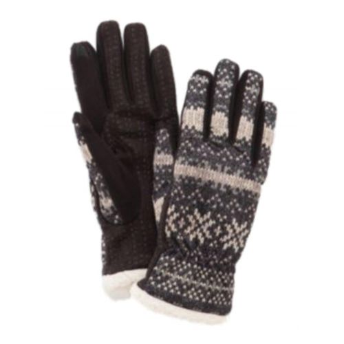  ISOTONER Isotoner Smart Touch Women Brown Fairisle Tech Gloves Text Sherpa Smartouch