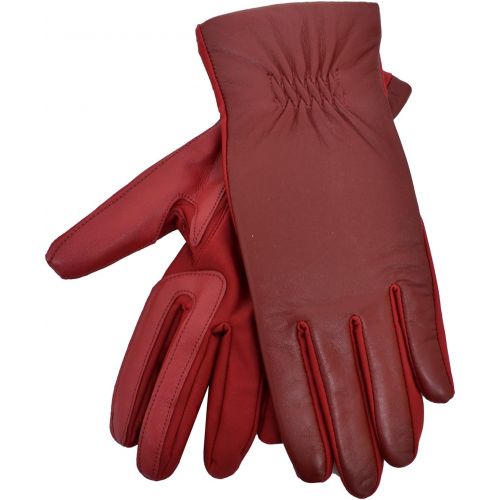  ISOTONER Isotoner Womens #40173 Gathered Stretch Leather SmarTouch Gloves Red Size ML