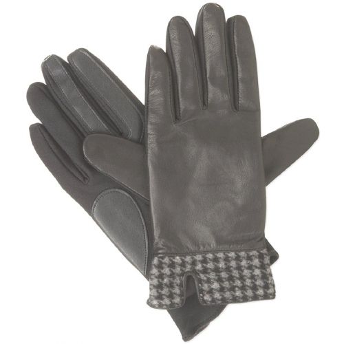  ISOTONER Isotoner Signature Stretch Leather Houndstooth-Hem SmarTouch Tech Gloves, Black