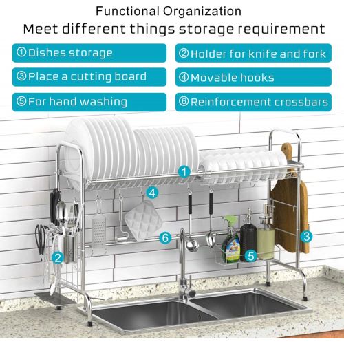  [아마존 핫딜] [아마존핫딜]ISPECLE Over the Sink Dish Drying Rack, iSPECLE Large Premium 201 Stainless Steel Dish Rack with Utensil Holder Hooks for Kitchen Counter Non-slip