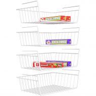 ISPECLE Under Shelf Basket, iSPECLE 4 Pack White Wire Rack, Slides Under Shelves For Storage, Easy to Install