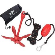 ISURE MARINE Kayak Anchor Kits Portable Folding Grapnel Anchor Buoy Kit Canoe Kayak Raft Boat Sailboat Fishing 3.5 lbs Marine Rope for Small Boats, Kayaks Jet Ski (Red or Green)