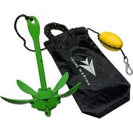 ISURE MARINE Kayak Anchor Kits Portable Folding Grapnel Anchor Buoy Kit Canoe Kayak Raft Boat Sailboat Fishing 3.5 lbs Marine Rope for Small Boats, Kayaks Jet Ski (Red or Green)