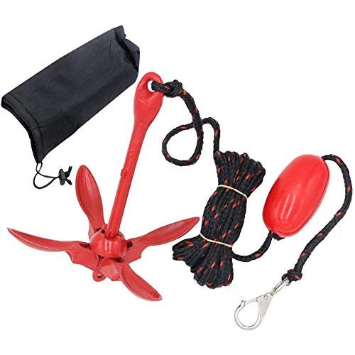  ISURE Marine Kayak Anchor Kits Portable Folding Anchor Buoy Kit Canoe Kayak Raft Boat Sailboat Fishing 3.5 lbs Marine Rope Complete Folding Grapnel Anchor Kit for Small Boats, Kaya