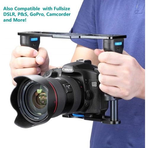  iShot Pro Universal Smartphone Premium Aluminum Video Rig Camera Tripod Mount Holder Stabilizer Handle Cage - Compatible with iPhone Samsung Android Google Sony GoPro Camcorder DSL