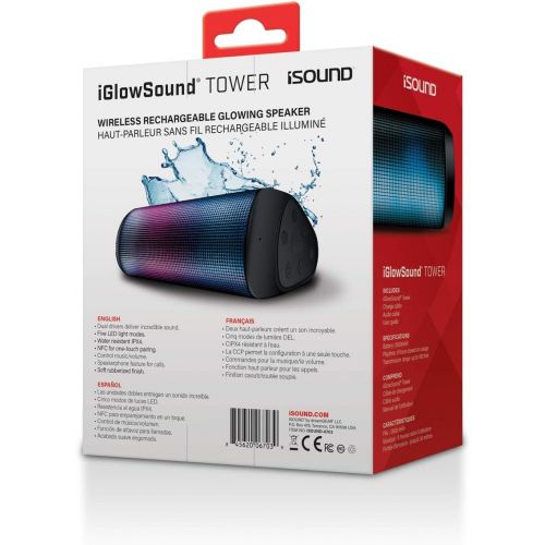  ISound iSound - iGlowSound Tower - Wireless, Rechargeable, Water Proof Speaker, with Built-in LED Light Show and Huge True Stereo Sound Plus - NFC Compatible for Quick Pairing