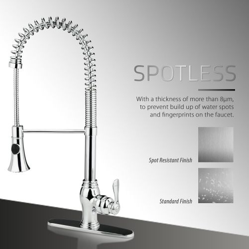  ISpring iSpring L8205CHR Modern Stainless Steel Premium High Commercial Style PullDown/PullOut Sprayer Single Handle Kitchen Sink Faucet 23.6 chrome