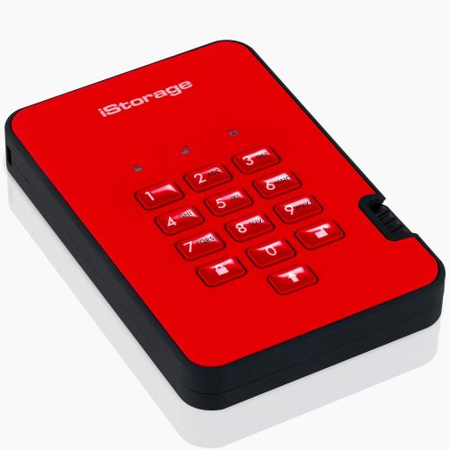  iStorage diskAshur2 HDD 1TB Red - Secure portable hard drive - Password protected, dust and water resistant, portable, military grade hardware encryption USB 3.1 IS-DA2-256-1000-R