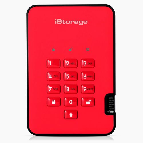  iStorage diskAshur2 HDD 1TB Red - Secure portable hard drive - Password protected, dust and water resistant, portable, military grade hardware encryption USB 3.1 IS-DA2-256-1000-R