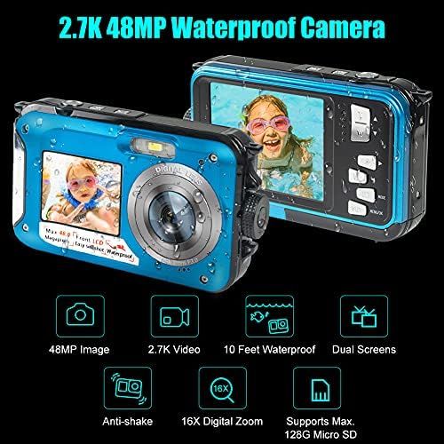  [아마존베스트]ISunFun Underwater Camera, Underwater Camera Full HD 2.7K 48MP Camera Waterproof with Two Screens, 16x Digital Zoom and Self-Timer