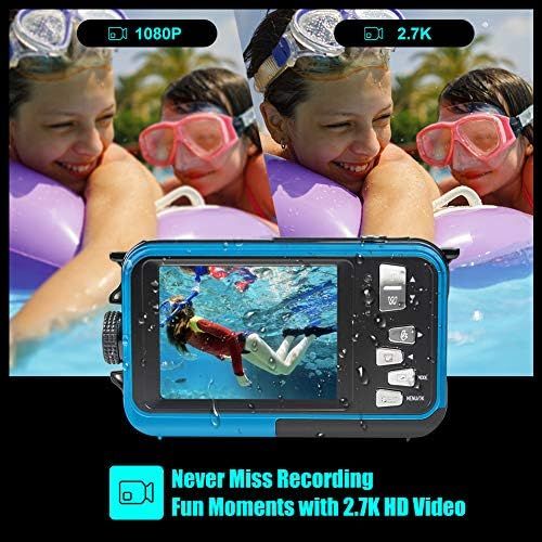  [아마존베스트]ISunFun Underwater Camera, Underwater Camera Full HD 2.7K 48MP Camera Waterproof with Two Screens, 16x Digital Zoom and Self-Timer