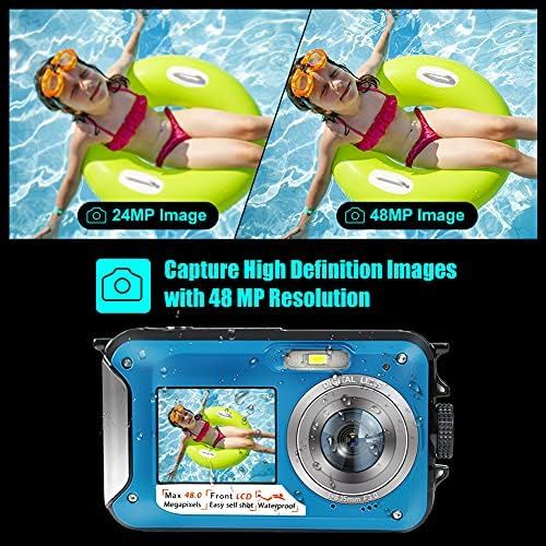  [아마존베스트]ISunFun Underwater Camera, Underwater Camera Full HD 2.7K 48MP Camera Waterproof with Two Screens, 16x Digital Zoom and Self-Timer