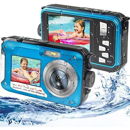  [아마존베스트]ISunFun Underwater Camera, Underwater Camera Full HD 2.7K 48MP Camera Waterproof with Two Screens, 16x Digital Zoom and Self-Timer