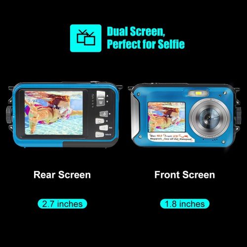  [아마존베스트]ISunFun Underwater Camera, Underwater Camera Full HD 2.7K 48MP Camera Waterproof with Two Screens, 16x Digital Zoom and Self-Timer