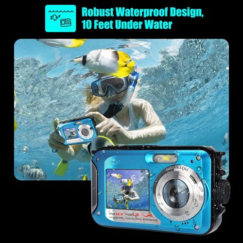  [아마존베스트]ISunFun Underwater Camera, Underwater Camera Full HD 2.7K 48MP Camera Waterproof with Two Screens, 16x Digital Zoom and Self-Timer