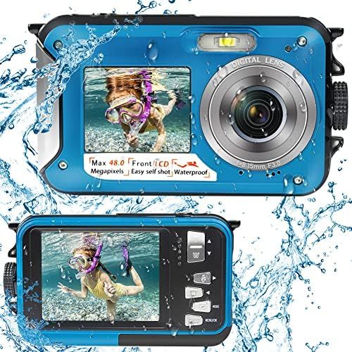  [아마존베스트]ISunFun Underwater Camera Full HD 2.7K 48MP Underwater Camera for Snorkelling Waterproof Digital Camera with Two Screens, Self-Timer and 16x Digital Zoom