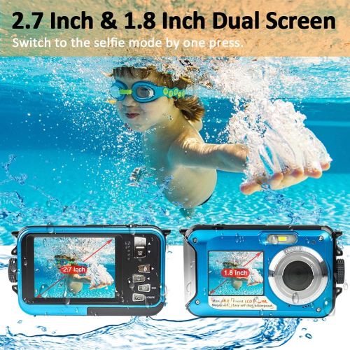  [아마존베스트]ISunFun Underwater Camera Full HD 2.7K 48MP Underwater Camera for Snorkelling Waterproof Digital Camera with Two Screens, Self-Timer and 16x Digital Zoom