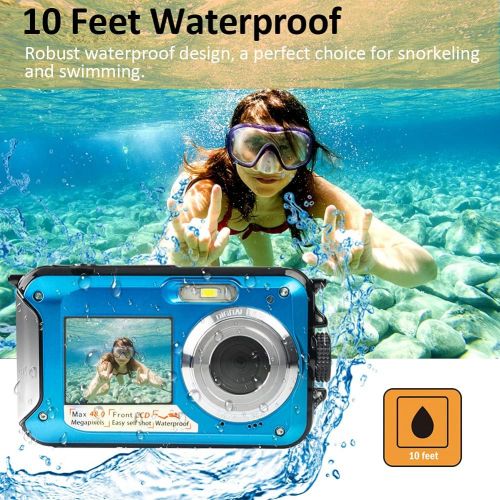  [아마존베스트]ISunFun Underwater Camera Full HD 2.7K 48MP Underwater Camera for Snorkelling Waterproof Digital Camera with Two Screens, Self-Timer and 16x Digital Zoom