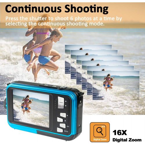  [아마존베스트]ISunFun Underwater Camera Full HD 2.7K 48MP Underwater Camera for Snorkelling Waterproof Digital Camera with Two Screens, Self-Timer and 16x Digital Zoom