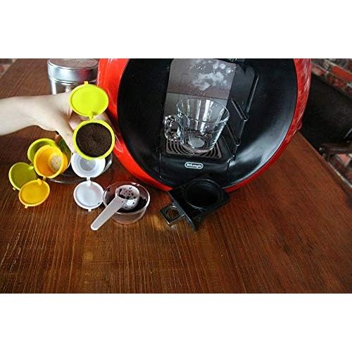  ISuperb iSuperb 3 pcs Dolce Gusto Kaffeekapsel Kompatibel mit Nespresso Original-Maschinen Wiederverwendbare Kaffeekapseln cafilas Kaffeekapselfuellung mit Buerste und Loeffel