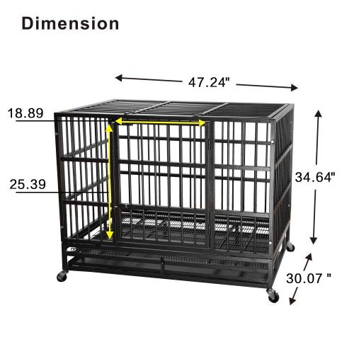  ITORI Heavy Duty Metal Dog Cage Kennel Crate and Playpen for Training Large Dog Indoor Outdoor with Double Doors & Locks Design Included Lockable Wheels Removable Tray（42in 48in）