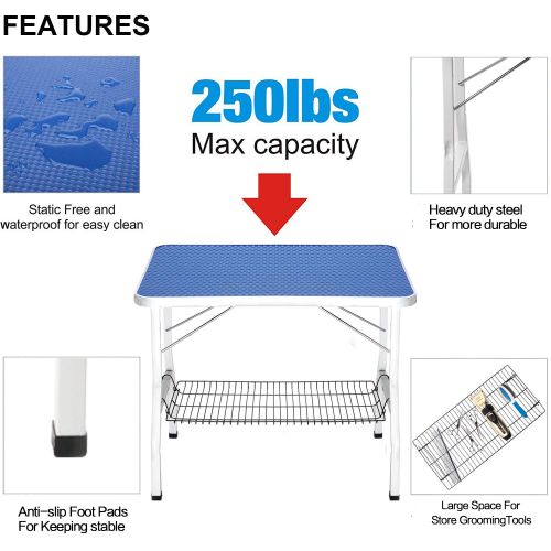  ITORI Pet Dog Grooming Table for Small Dog, Professional 32 Foldable Portable Drying Table with Adjustable Height Arm&Noose, Maximum Capacity Up to 220lbs(Mesh Tray)