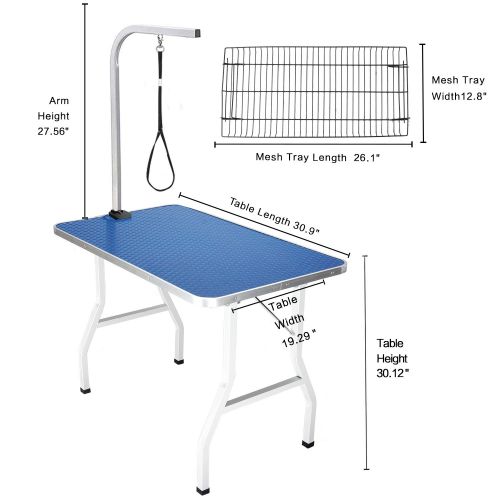  ITORI Pet Dog Grooming Table for Small Dog, Professional 32 Foldable Portable Drying Table with Adjustable Height Arm&Noose, Maximum Capacity Up to 220lbs(Mesh Tray)