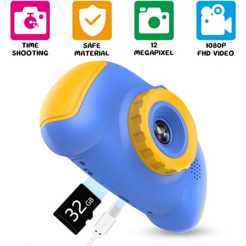  [아마존베스트]ITSHINY Kids Digital Camera, Kids HD Camera [ 32GB SD Card ] with 12.0 Mega Pixels & 1080P Birthday Toy Gifts for Age 3-12 Boys Girls -Blue