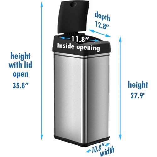  [아마존 핫딜]  [아마존핫딜]ITouchless iTouchless 13 Gallon Stainless Steel Automatic Trash Can with Odor-Absorbing Filter, Wide Opening Sensor Kitchen Trash Bin, Powered by Batteries (not included) or Optional AC Adapt