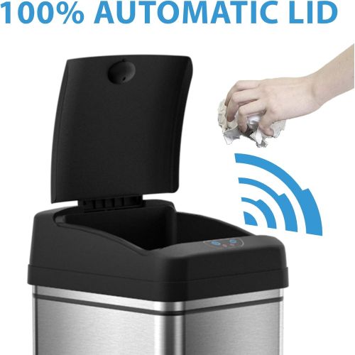  [아마존 핫딜]  [아마존핫딜]ITouchless iTouchless 13 Gallon Stainless Steel Automatic Trash Can with Odor-Absorbing Filter, Wide Opening Sensor Kitchen Trash Bin, Powered by Batteries (not included) or Optional AC Adapt