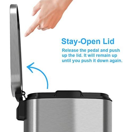  [아마존 핫딜]  [아마존핫딜]ITouchless iTouchless SoftStep 13.2 Gallon Stainless Steel Step Trash Can with Odor Control System, 50 Liter Pedal Garbage Bin for Kitchen, Office, Home - Silent and Gentle Open and Close