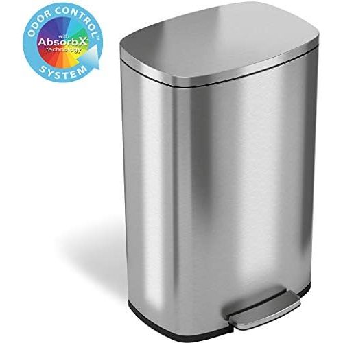  [아마존 핫딜]  [아마존핫딜]ITouchless iTouchless SoftStep 13.2 Gallon Stainless Steel Step Trash Can with Odor Control System, 50 Liter Pedal Garbage Bin for Kitchen, Office, Home - Silent and Gentle Open and Close